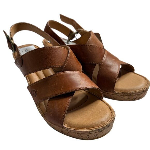 NEW NWT SAMI CORK WEDGE SANDAL BY BORN BRAND. TAN. SIZE WOMEN'S 10M. - Picture 2 of 14